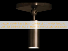 Custom Nordic Retro Brass Cylinder LED Cylinder Pendant Light for Exhibition Hall or Hotel Interior Decoration Lighting