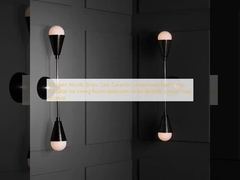 Modern Nordic Brass Cast Ceramic Lampshade Wall Lamp Suitable for Living Room Bedroom Hotel Bedside Linear Triad Sconce