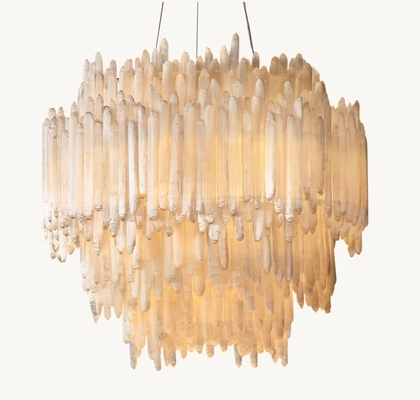 White Crystal Brass Chandelier Dimmable Selenite Chandelier Luxury For Living Room