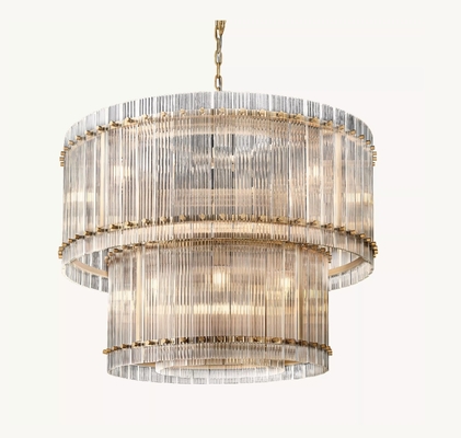 40W Two Tier Pendant Light 37" Glass Chandelier For Bedroom And Living Room