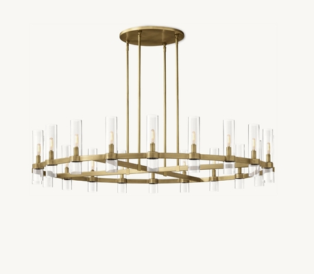 60" Brass And Glass Chandelier 100V - 277V Round Glass Chandelier