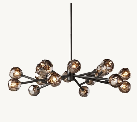 Customized Smoked Glass Chandelier Light Dimmable Boule De Crystal Chandelier 48"