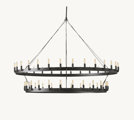 Dimmable Black Vintage Ceiling Light 63" Two Tier Chandelier 270W