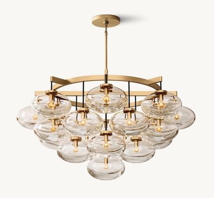 Clear Crystal Brass Chandelier 48" Glass Round Chandelier 155W