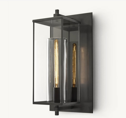 Square Outdoor Glass Sconce Black Stainless Steel Outdoor Sconce Dimmable