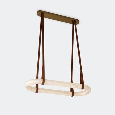 comprar Luz colgante de alabastro apagable 100V - 277V Lustrero oval lineal con cuero Fabricación en línea