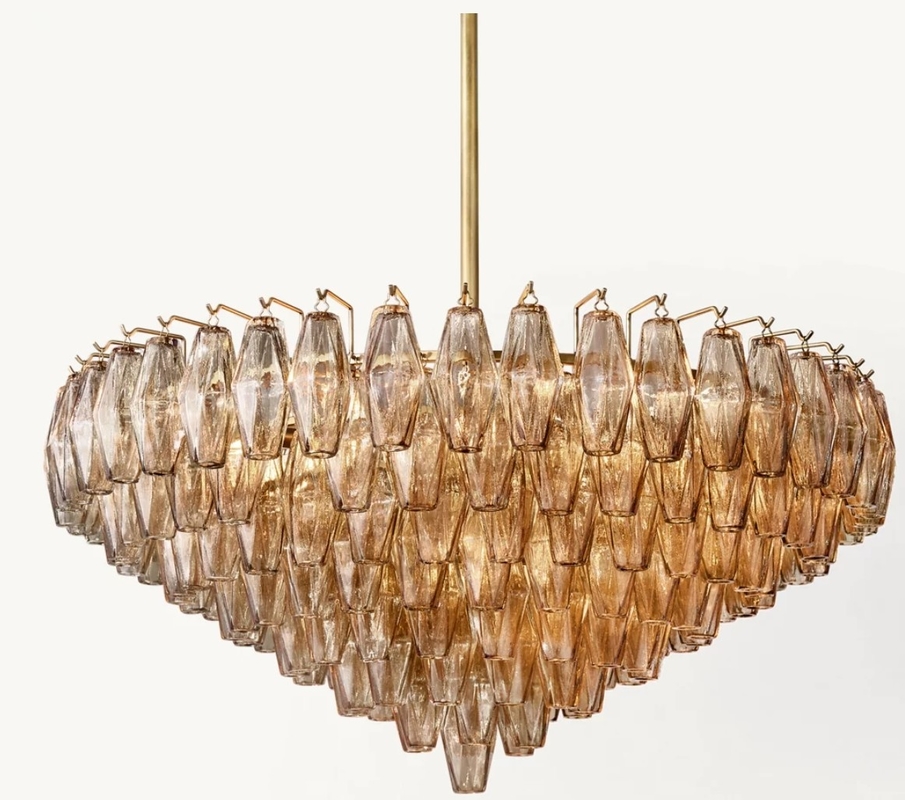 Customized Smoked Glass Pendant Light 36 Inch Glass Tiered Chandelier 25W