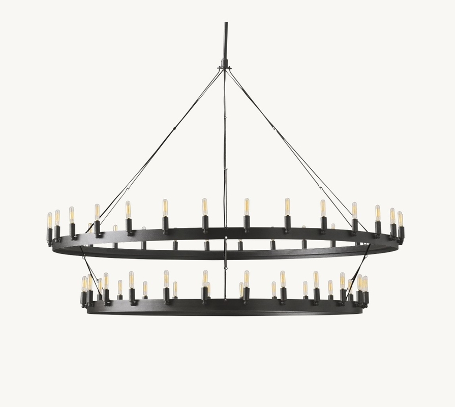 Dimmable Black Vintage Ceiling Light 63" Two Tier Chandelier 270W