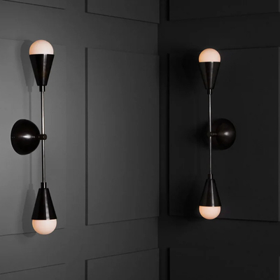 Modern Nordic Brass Cast Ceramic Lampshade Wall Lamp Suitable for Living Room Bedroom Hotel Bedside Linear Triad Sconce